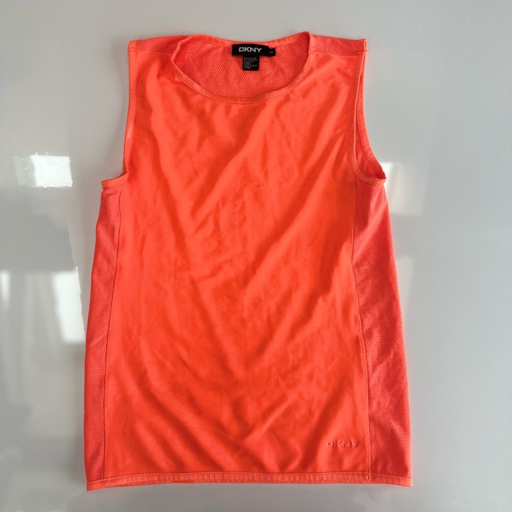 DKNY Y2K Neon Orange Mesh Tank Top